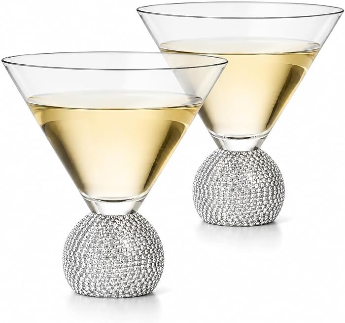 Diamond Studded Martini & Cocktail Glasses Set of 2, Rhinestone Diamonds Stemless Crystal Shiny R... | Amazon (US)