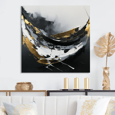 Exquisite Darling Gold Abstract Wave On Black - Abstract Painting Wall Decor | Wayfair North America