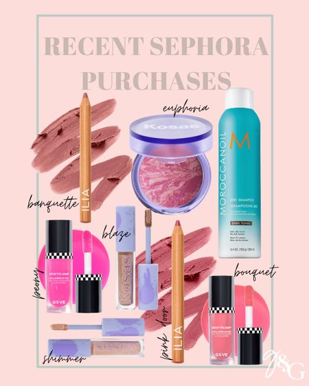 Recent Sephora purchases:: lip crayon, lip gloss, the BEST dry shampoo, blush, eyeshadow// ft. Ilia, Moroccan oil, Kosas, gxve beauty 

#LTKBeauty #LTKSeasonal #LTKFindsUnder50