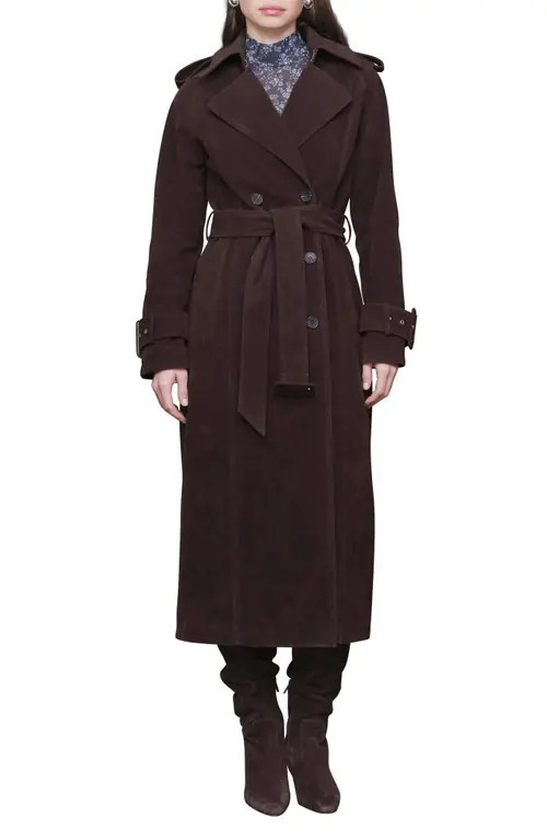 Avec Les Filles Double Breasted Faux Suede Trench Coat in Chocolate at Nordstrom, Size Large | Nordstrom