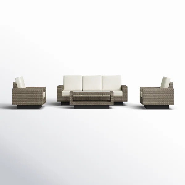 Stephanie 4-Piece Wicker Outdoor Seating Group with Swivel Chairs and Sunbrella Cushions | Birch Lane