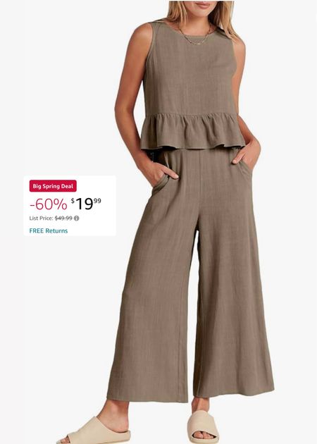 Amazon Spring sale deals /  ANRABESS Women Summer 2 Piece Outfits Sleeveless Tank Crop Top Wide Leg Pants Linen Jumpsuits Lounge Matching Beach Sets / resort wear / vacation outfit 

#LTKover40 #LTKsalealert #LTKtravel