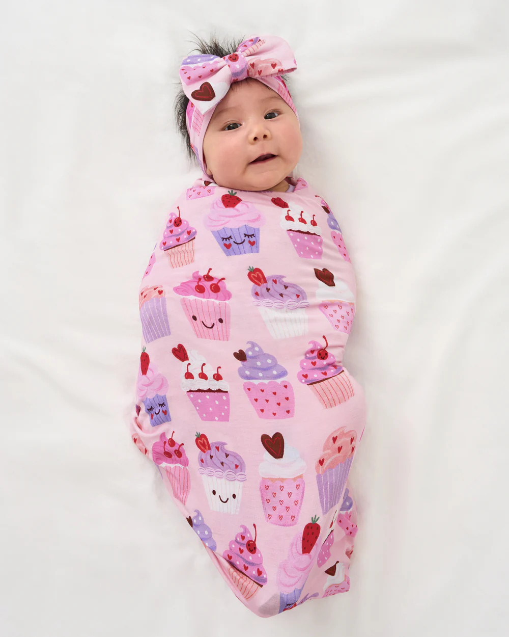 Cupcake Kisses Swaddle & Luxe Bow Headband Set | Little Sleepies