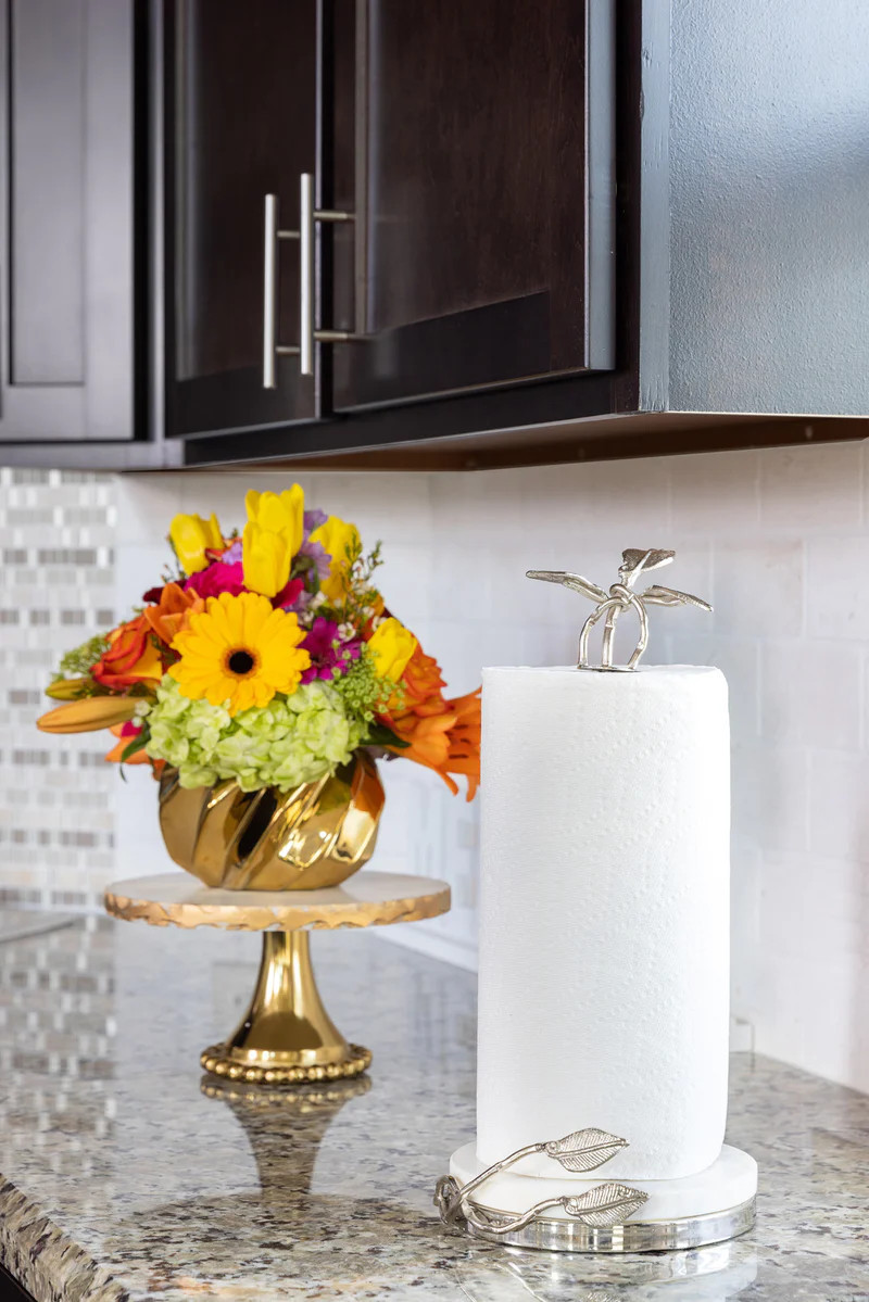 Silver Leaf Paper Towel Holder with Marble Base "From Pops Of Color Home Collection" | Inspire Me! Home Decor