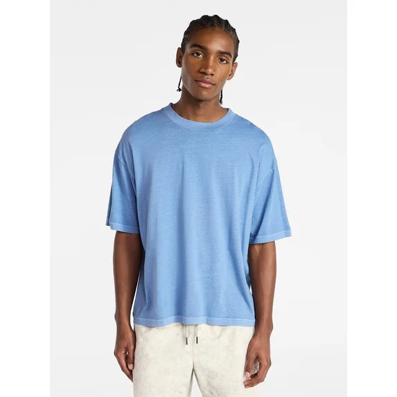 No Boundaries Cotton Oversized Cropped Tee with Short Sleeves, Men's and Big Men's XS-5XL | Walmart (US)