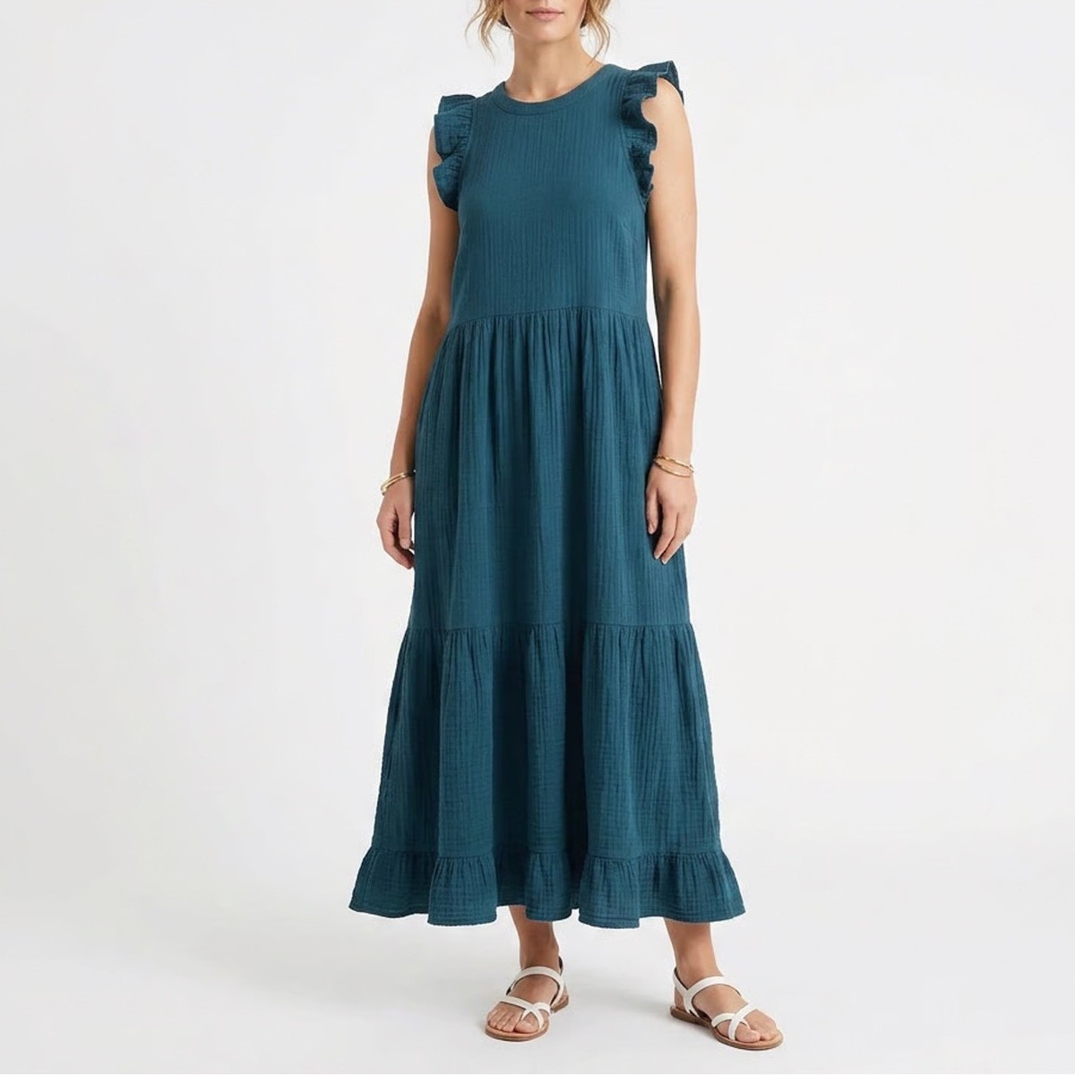 Universal Thread Teal Cotton Gauze Tiered Ruffle Maxi Dress Medium | eBay | eBay US