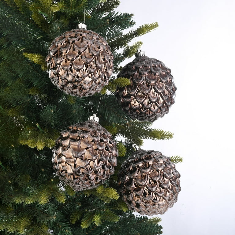 4-Count Brown Pinecone Textured Shatterproof Christmas Ornaments, 5.9 in, by Holiday Time - Walma... | Walmart (US)