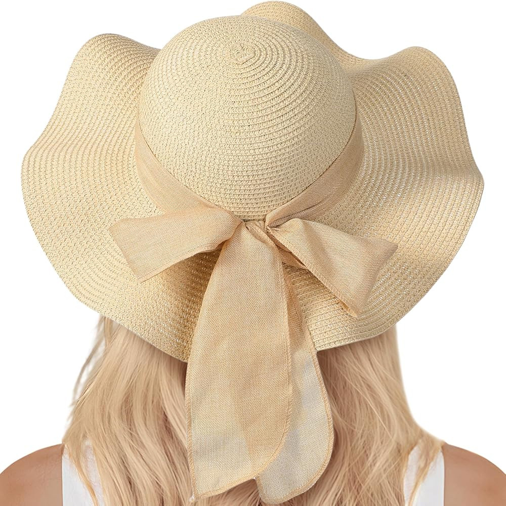 Beach Sun Straw Hats for Women, UPF 50+ UV Sun Protection Wide Brim Summer Straw Hat Foldable Pac... | Amazon (US)