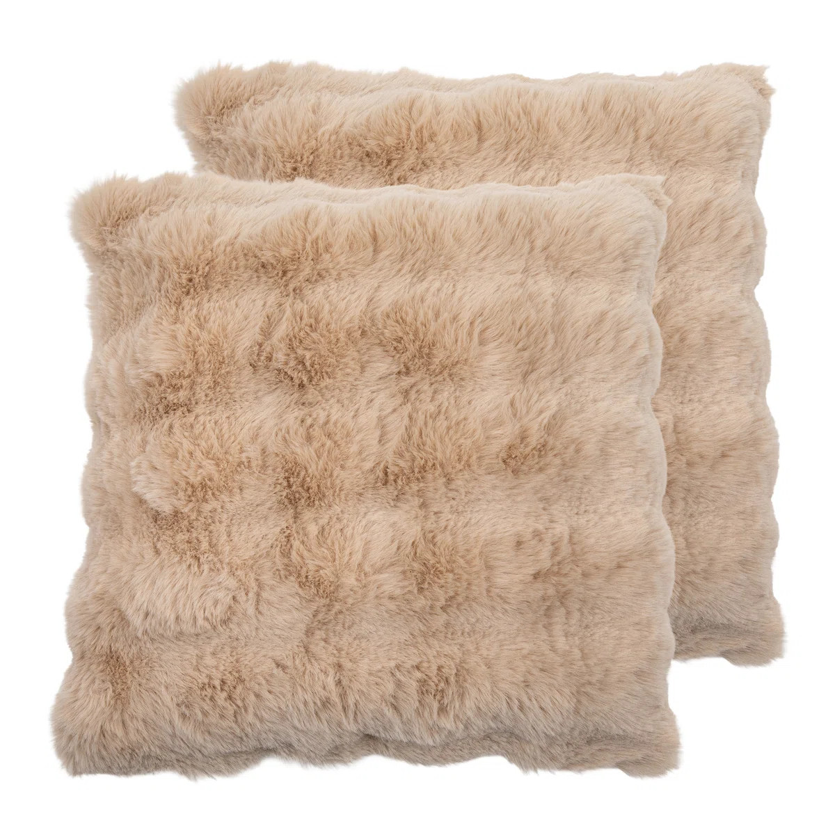 Nuage Beige Ultra-Soft Faux Fur Throw Pillow with Insert, Set of 2, 18" x 18" square, High-Pile P... | Wayfair North America