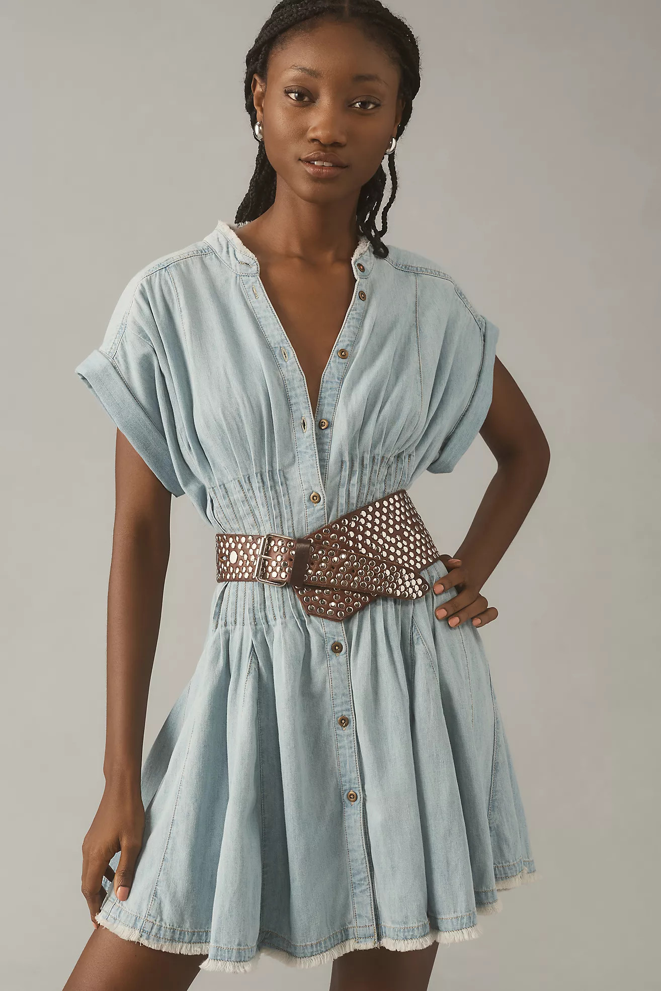 Pilcro Shirred-Waist Buttondown Mini Dress | Anthropologie (US)