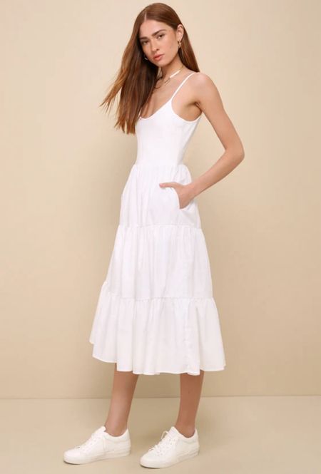 Lovable Cutie White Sleeveless Tiered Midi Dress With Pockets.

#LTKFindsUnder100