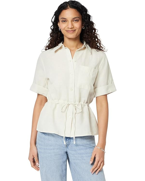 Amazon Essentials Women's Relaxed-Fit Linen Blend Wide Sleeve Shirt with Adjustable Waist Black | Amazon (US)