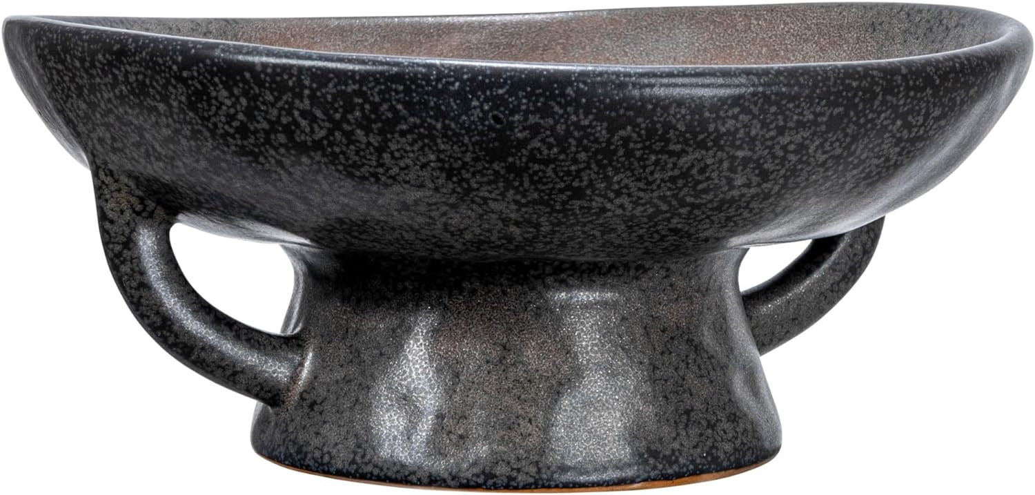Creative Co-Op Stoneware Bowl with Handle and Base, Black Reactive Glaze | Amazon (US)