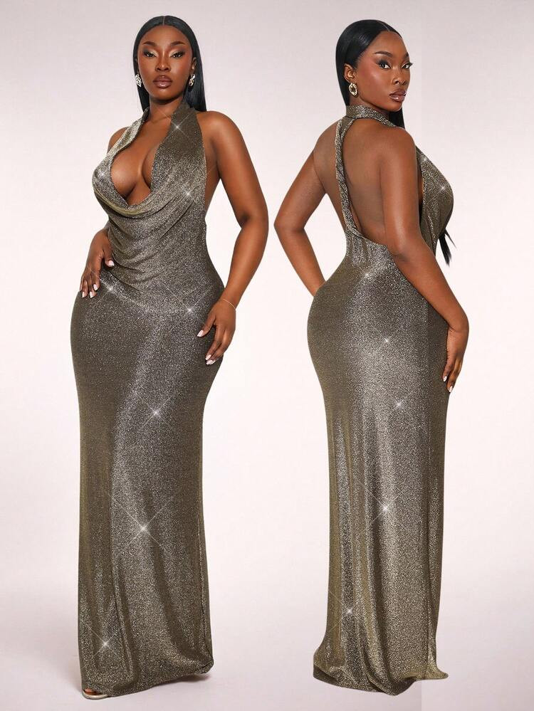Plus Size Cowl Neck Backless Maxi | SHEIN