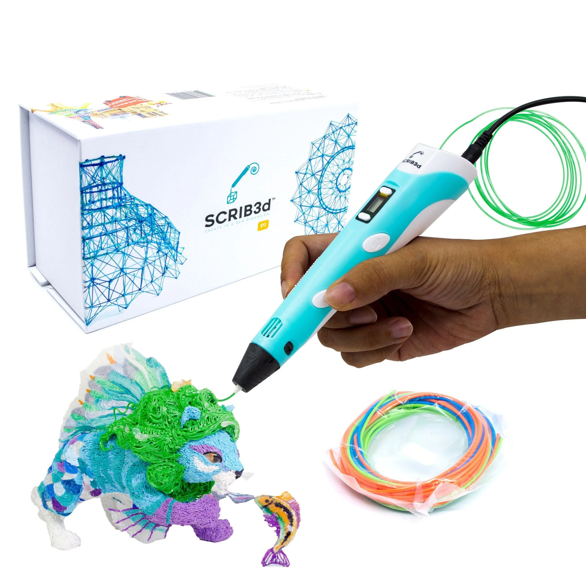 SCRIB3D P1 3D Printing Pen with Display - Includes 3D Pen, 3 Starter Colors of PLA Filament, Sten... | Walmart (US)
