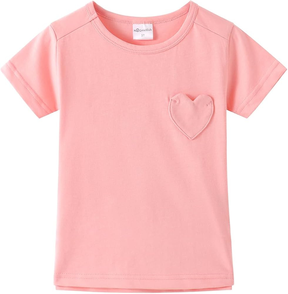 Noomelfish Girls Short Sleeve Heart Pocket T-Shirts Casual Cotton Tee Tops Blouse (5-12 Years) | Amazon (US)