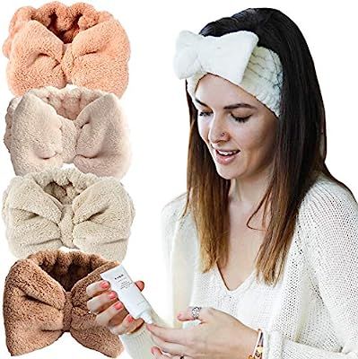 Spa Headband Coral Fleece Facial Makeup Headband Turban Bowknot Bow Cosmetic Headband for Washing... | Amazon (US)