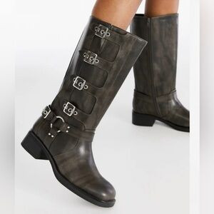 NIB Shoedazzle Sable Moto Boot Distressed Black Justfab Buckle Boots Justfab | Poshmark