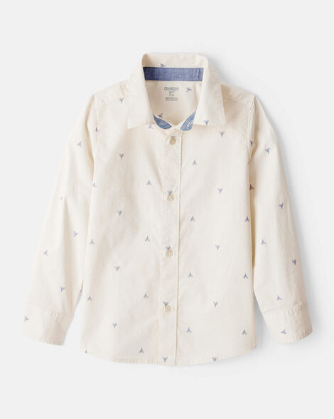 Boys Printed Cotton Long-Sleeve Button-Down Shirt - Ivory | Carter's Inc