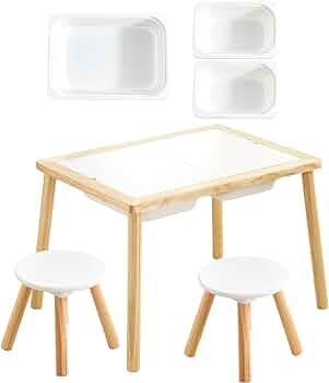 Beright Kids Table and Chairs Set, Indoor Sensory Table with 2 Chairs and 3 Storage Bins, Play Sa... | Amazon (US)
