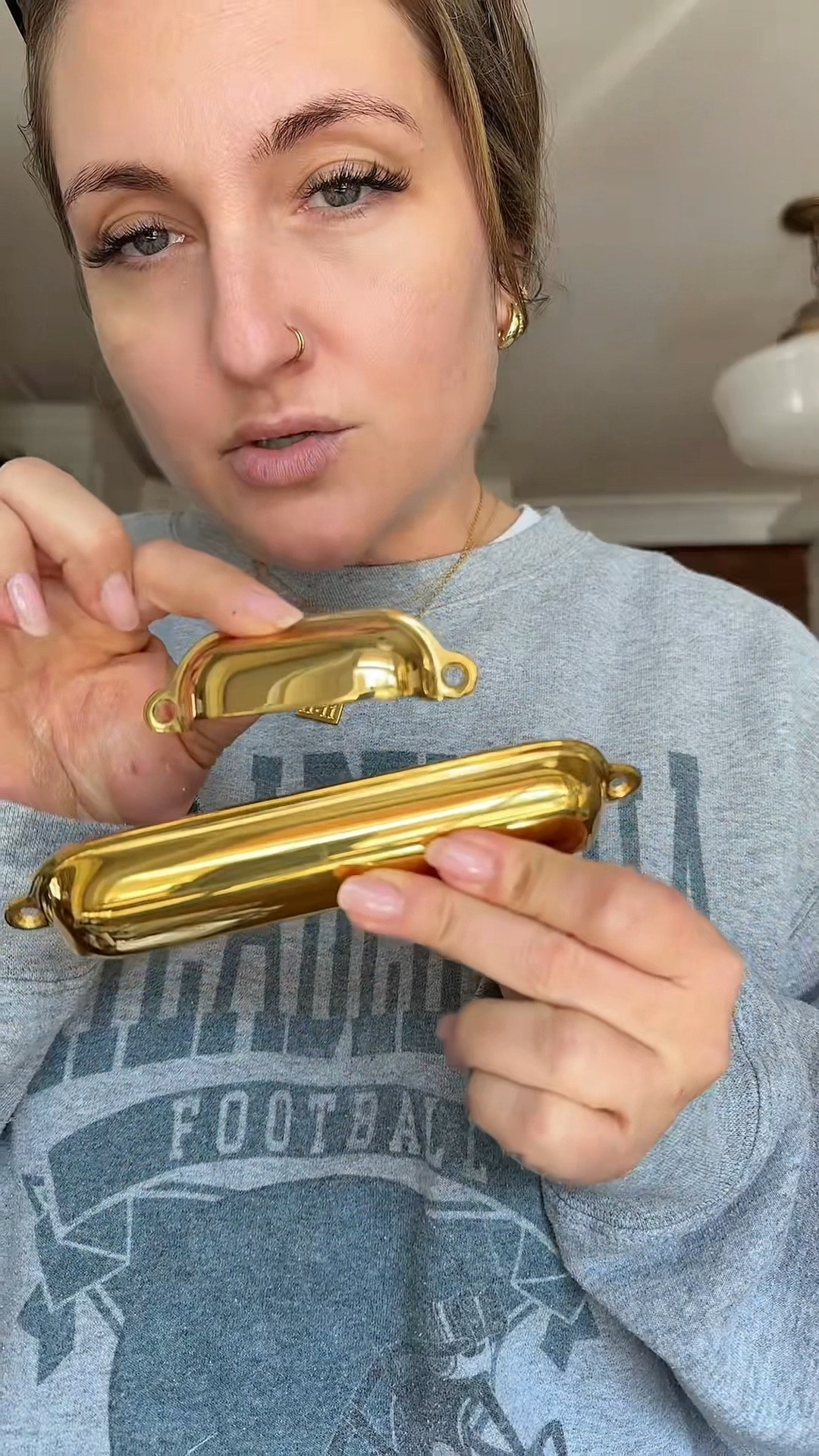 Part 6. Thrifted kitchen island makeover. The unlacquered brass hardware came in unlacquered brass is timeless and develops the perfect patina over time for that antique look. #CottageCoreAesthetic #CozyCottage #DIYProject #CabinetHardware #Brass 

#LTKvlog #LTKdayinmylife #LTKHome