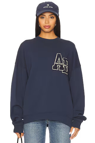 ANINE BING Miles Oversized Letterman Sweatshirt in Washed Navy from Revolve.com | Revolve Clothing (Global)
