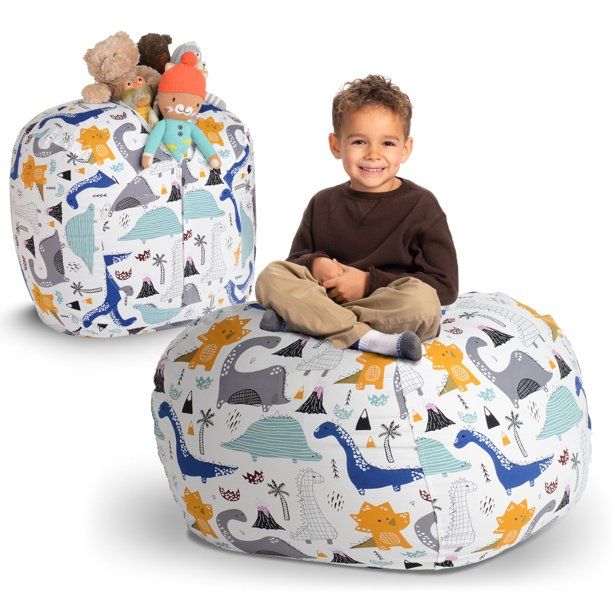 Creative QT 38" Dinosaur Print Stuffed Animal Storage Bean Bag Chair, Plush Toy Storage - Walmart... | Walmart (US)