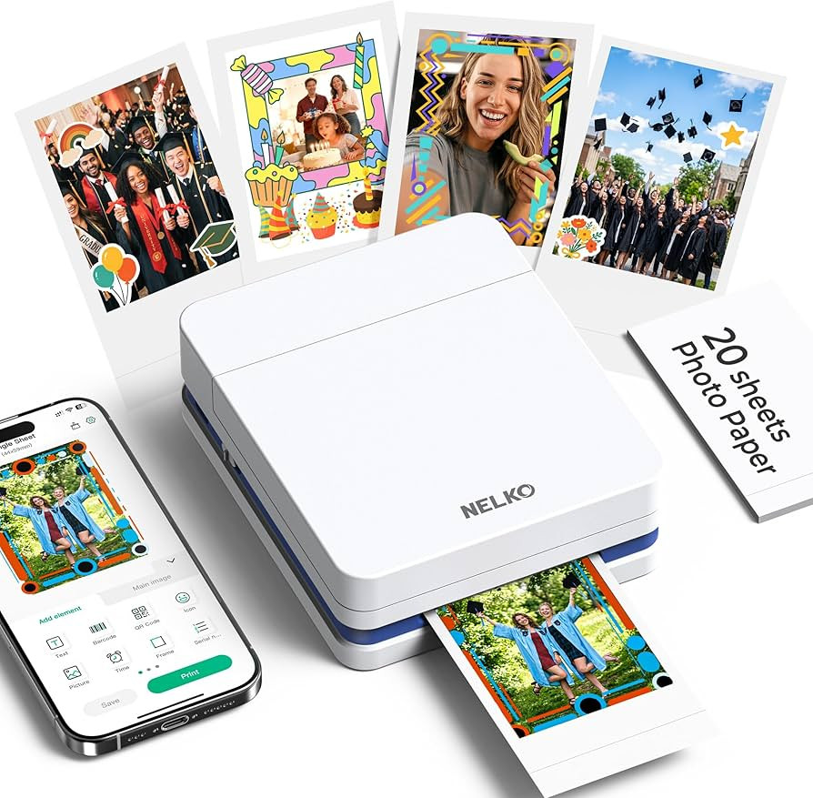 Nelko Photo Printer, PP01 Color Mini Portable Printer, Instant Smartphone Inkjet Printer, Sticky-... | Amazon (US)