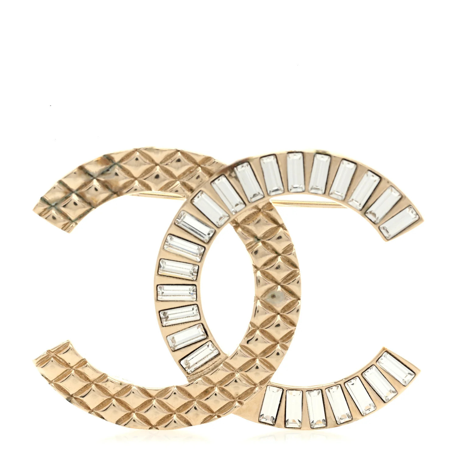 Chanel Baguette Crystal Quilted CC Brooch Gold 1754897 | FASHIONPHILE (US)