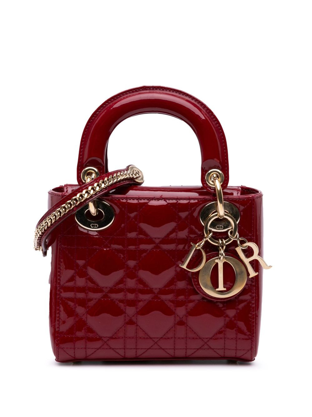 Christian Dior Pre-Owned 2019 Mini Patent Cannage Lady Dior satchel - Red | Farfetch Global