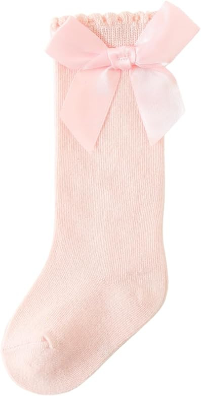 DOOVID Knee High Socks Toddler Girls Bow Tube Ruffled Socks Baby Girls Infant Stockings | Amazon (US)