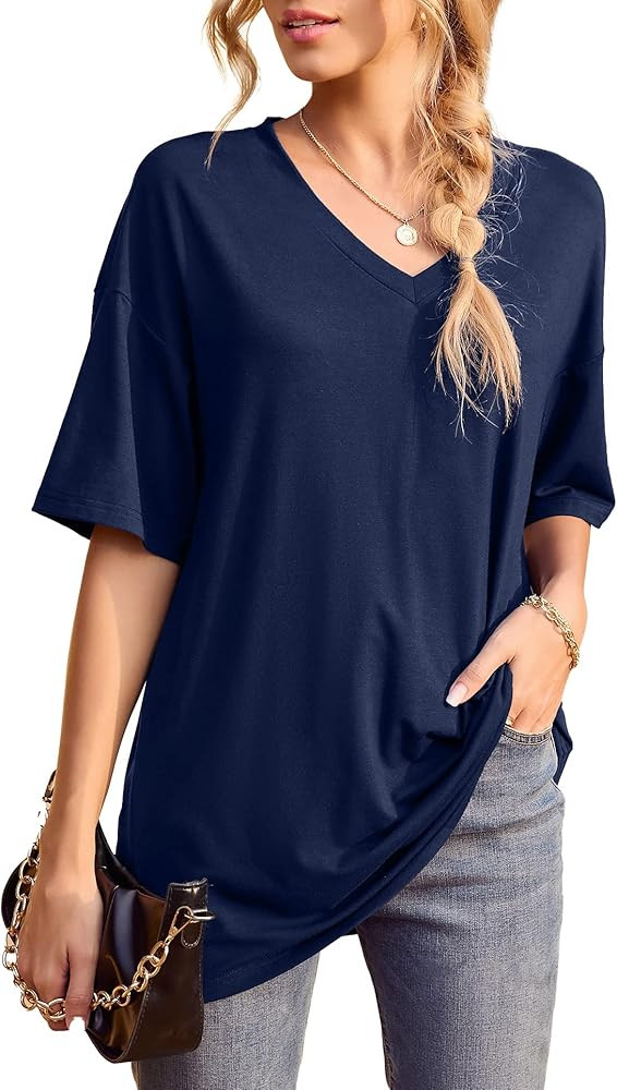Iandroiy Womens Short Sleeve Tops Dolman V Neck T-Shirts Summer Casual Tunic Tops | Amazon (US)