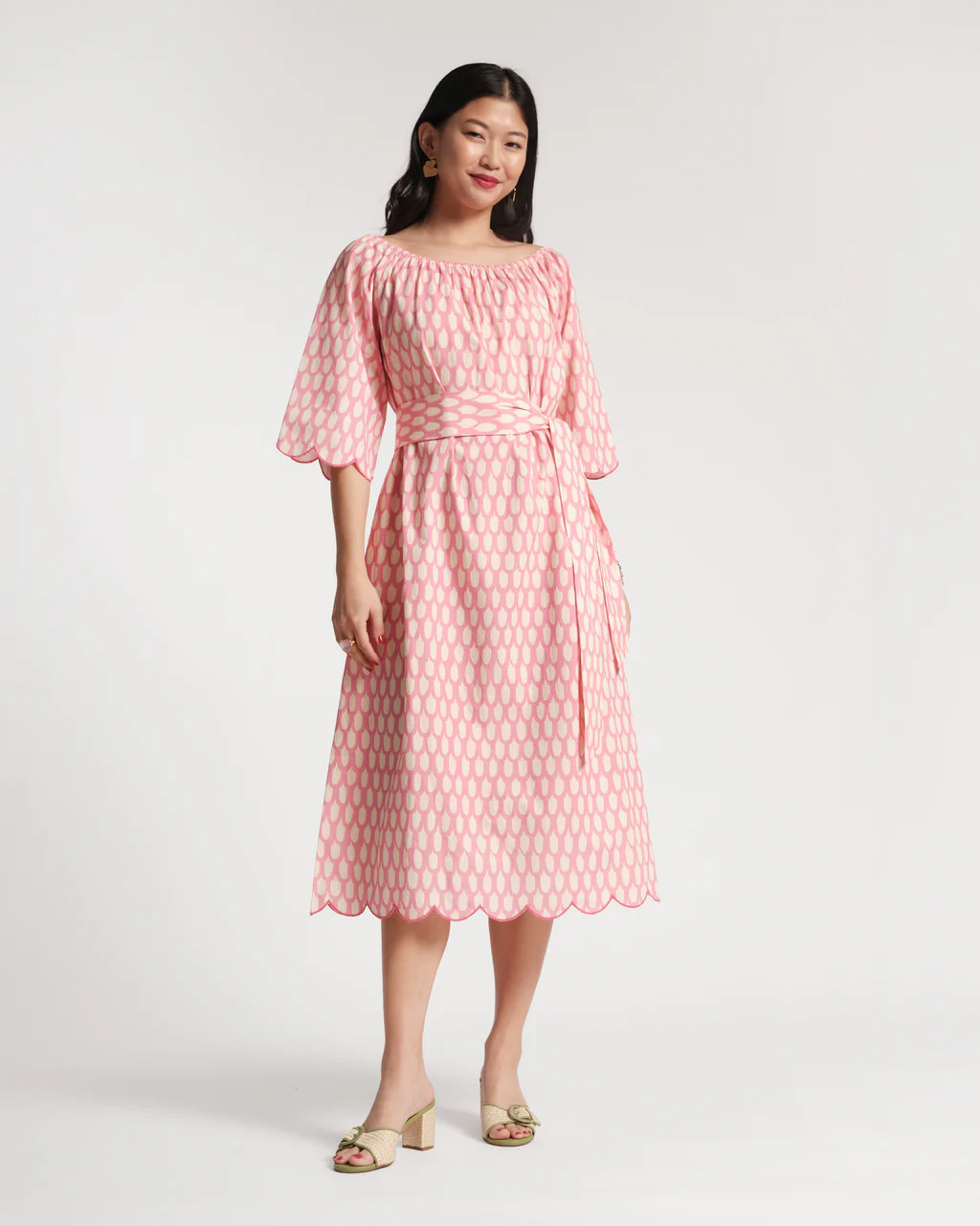 Coco Midi Dress - Loop Print Pink | Frances Valentine