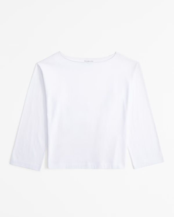 Women's Premium Polished Long-Sleeve Oversized Boatneck Tee | Women's Tops | Abercrombie.com | Abercrombie & Fitch (UK)