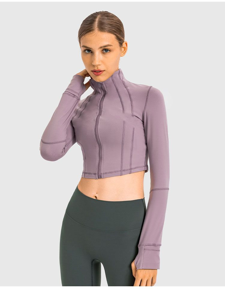 Lu-079 Women's yoga Jacket Zipper Closure Stand Collar Elastic athletica Slim Fitness Gym Clothes... | DHGate