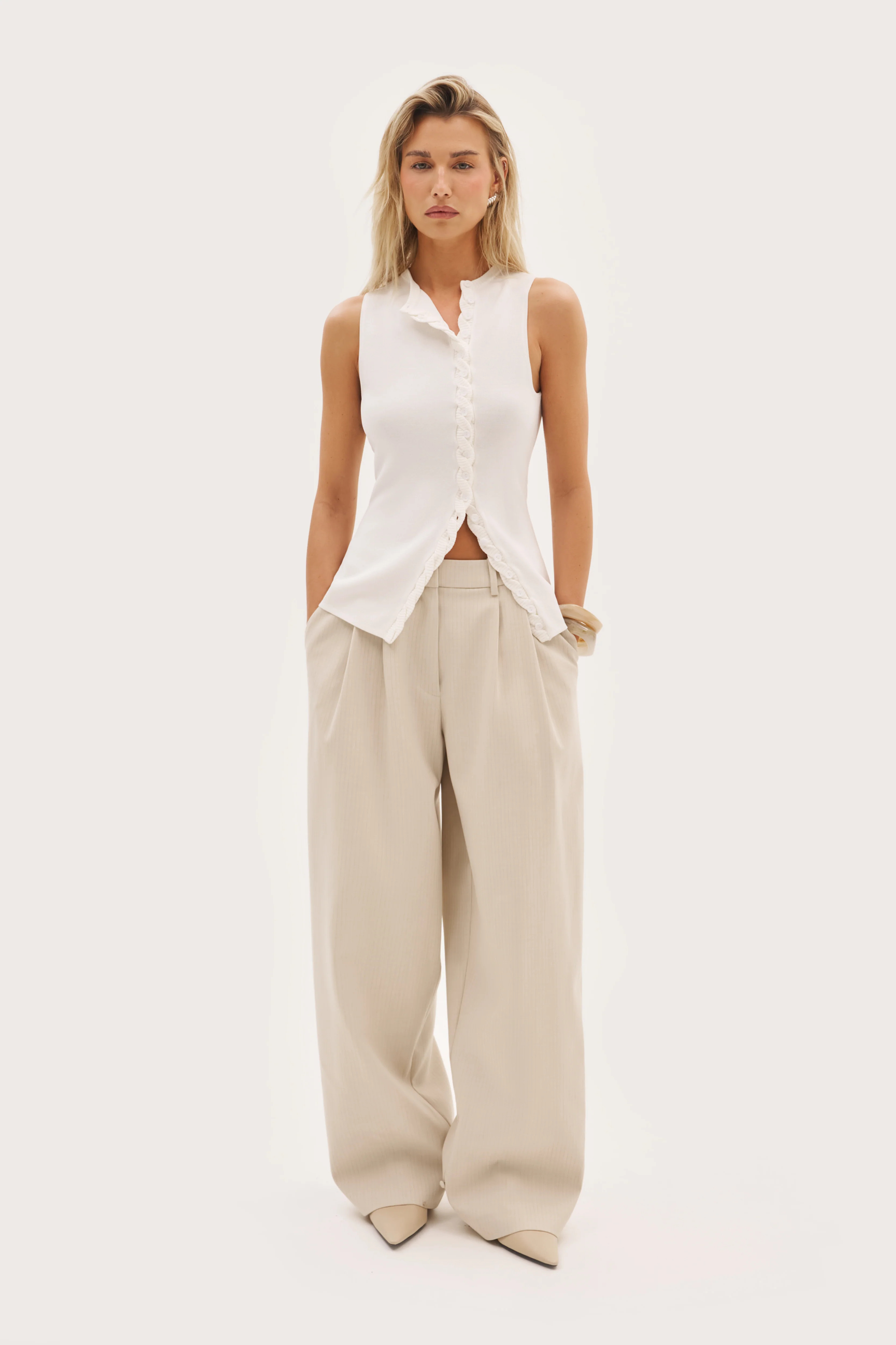 Maebe Fine Knit Braided Top - White | Maebe UK