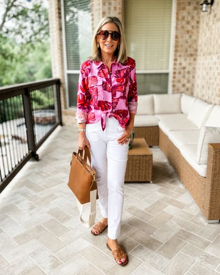 LOVING this linen blend blouse-the print looks like it’s something from FarmRIO but it’s not-it’s only $22! I paired it with a best seller from last month-these simple white pull on pants. Decided to match my shoes to my bag-the bag that we sold out on the first day it was re-released! They’re now taking pre-orders for a June 20th ship date. Thank you SO MUCH for loving my little creation as much as I do! And don’t forget to use the code MARNIE20 to get it 20% off!!

#summeroutfit #tophandlebag #walmartfashion #fashionover40 #fashionover50 

#LTKOver40 #LTKItBag #LTKFindsUnder50