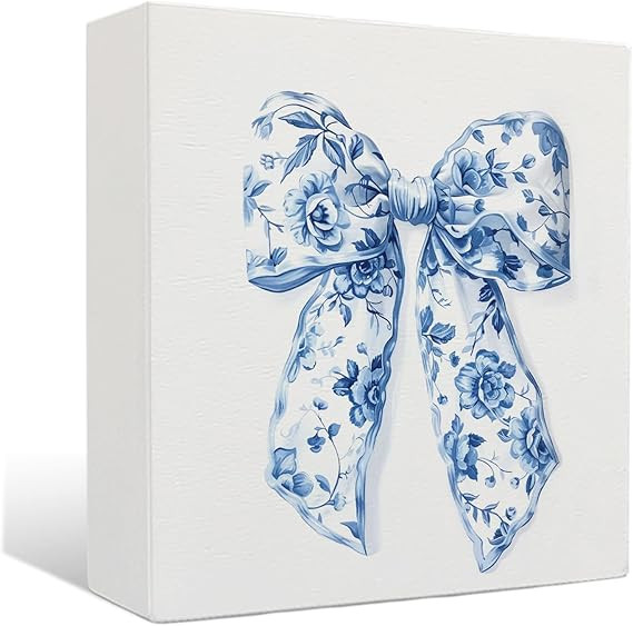 Chinoiserie Coquette Wooden Sign - Blue Bow Chinoiserie Wooden Box Signs, Blue and White Coquette... | Amazon (US)