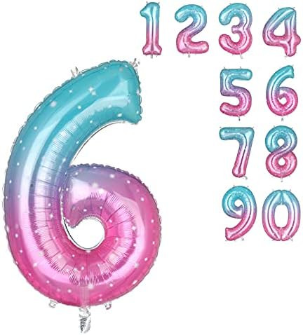34 Inch Rainbow 6 Number Balloons Mylar Foil Helium Digital Balloons Wedding Bachelorette Anniver... | Amazon (US)