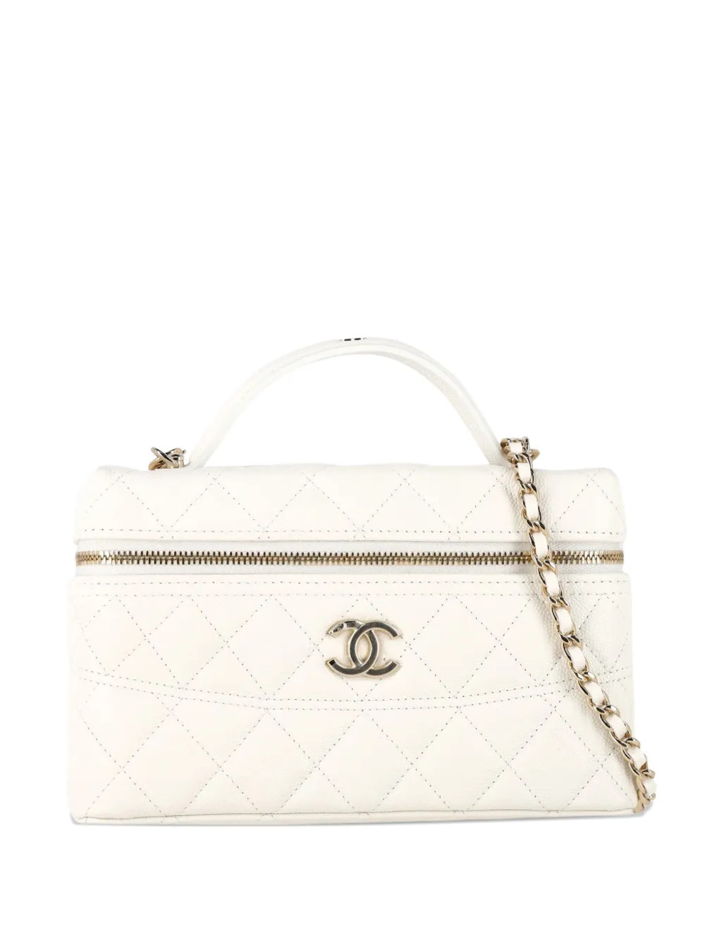 CHANEL Pre-Owned Vanity chain quilted leather bag - White | Farfetch Global