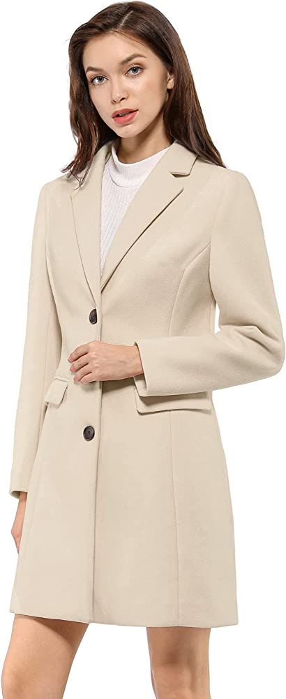 Allegra K Women's Notched Lapel Single Breasted Outwear Winter Coat | Amazon (US)