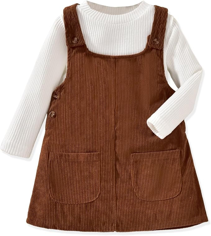 Toddler Girl Corduroy Overall Dress Square Neck A Line Jumper Dresses Set | Amazon (US)