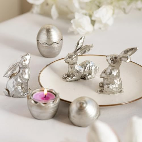 Easter Decorations for Home-3pcs Bunny Figurines & 2pcs Easter Eggs & 2pcs Tealights, Modern Rabbit Decor for Spring Home Decor, Vintage Resin Bunnies for Table Centerpieces Mantel Decorations | Amazon (US)