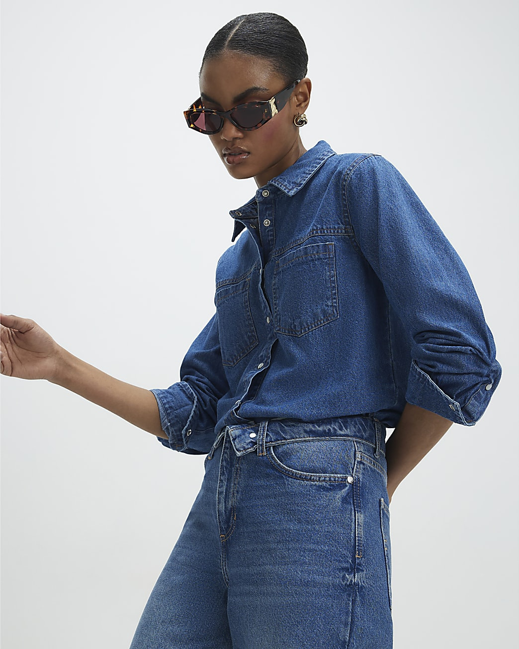 Blue Denim Collared Shirt | River Island UK & IE