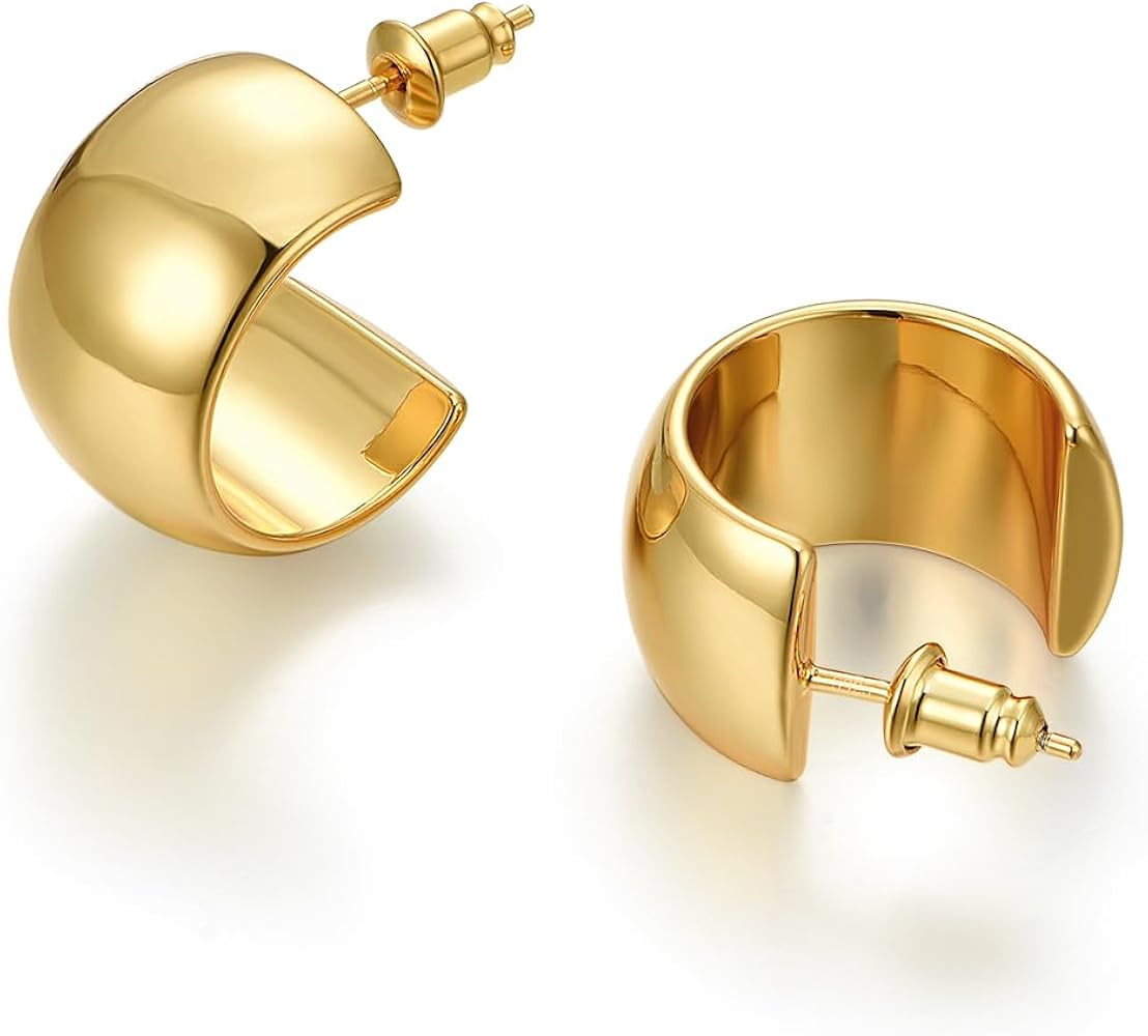 18K Gold Plated Hoop Earrings for Women Girls 14K Gold Plated Gold Earrings with 925 Sterling Sil... | Amazon (US)