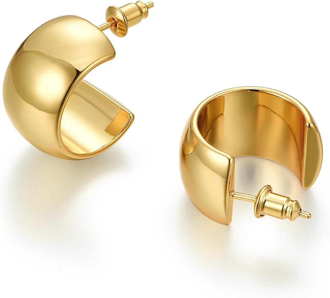 18K Gold Plated Hoop Earrings for Women Girls 14K Gold Plated Gold Earrings with 925 Sterling Sil... | Amazon (US)