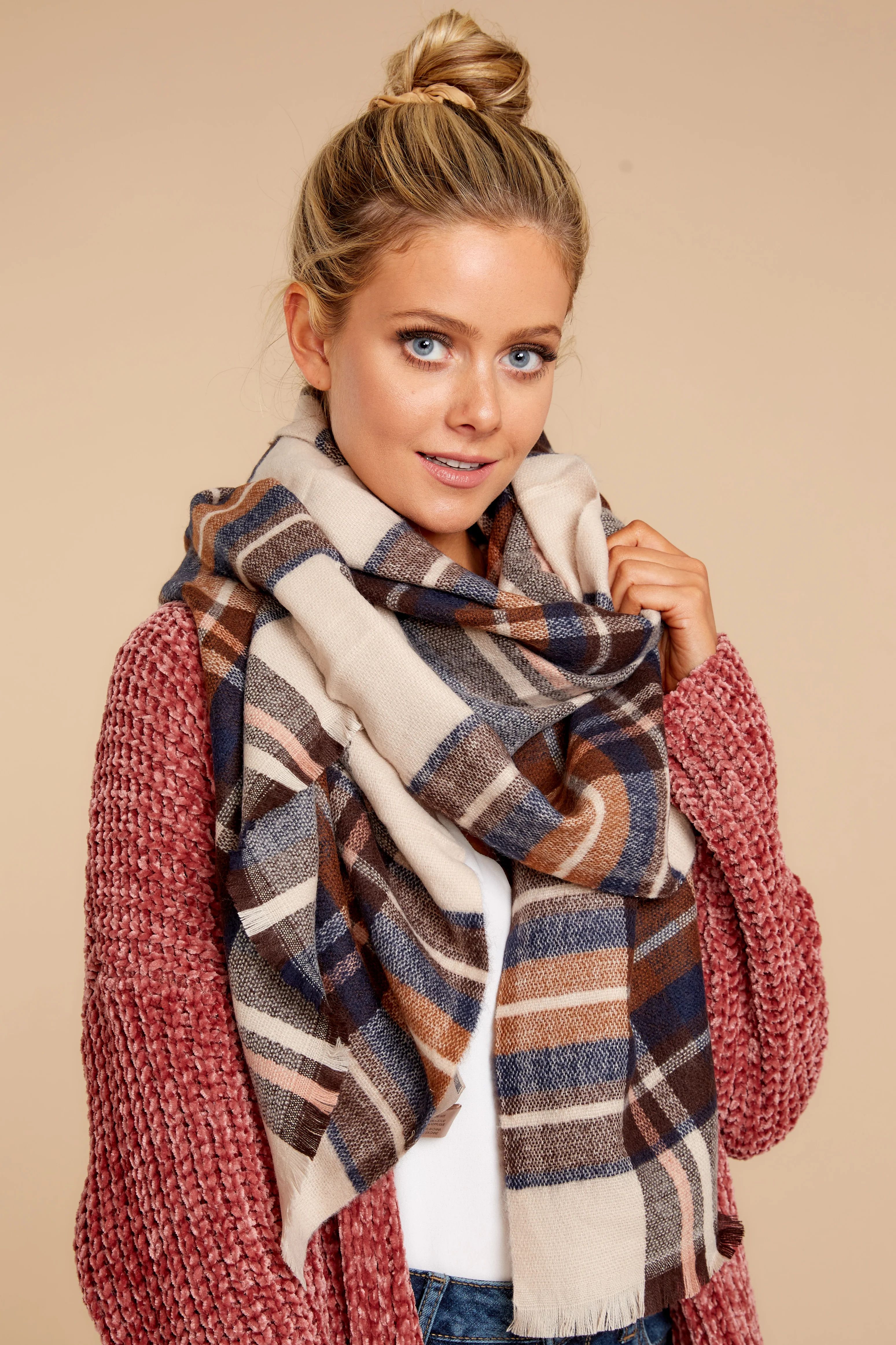 Complete It All Brown Multi Plaid Scarf | Red Dress 