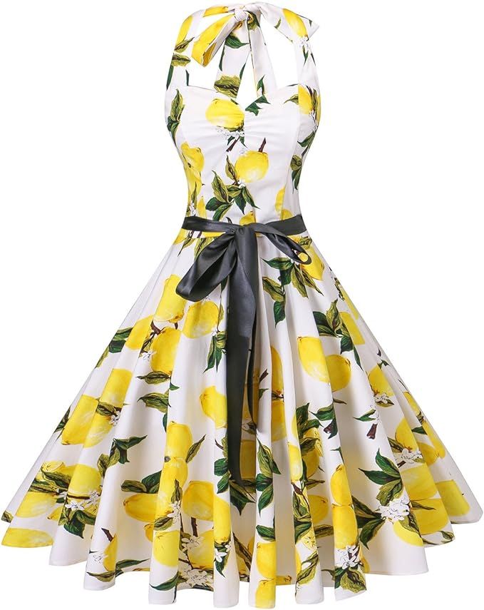 V Fashion Women's Rockabilly 50s Vintage Polka Dots Halter Cocktail Swing Dress | Amazon (US)