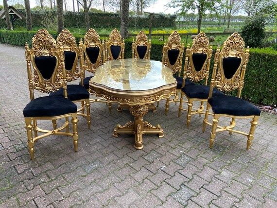 Italian Baroque/Rococo Style Dining Set in Gold and Black Velvet - 9 Pieces- made when ordered | Etsy (US)