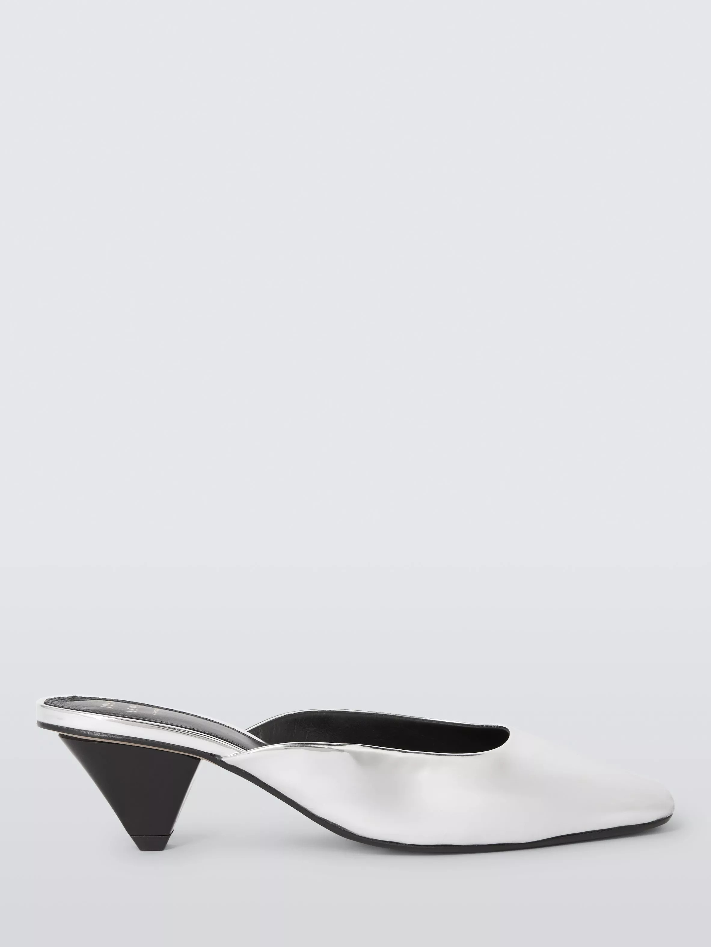 John Lewis Devon Cone Heel Mule Open Court Shoes, Silver | John Lewis (UK)